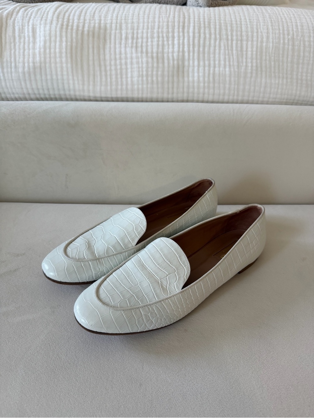 Aquazzura White Croc Embossed Loafers - Picture 2 of 5